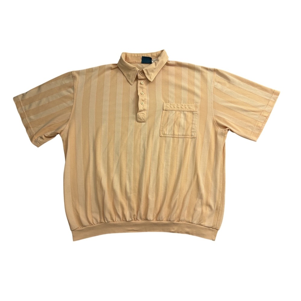 Tropi-Cool Polo Shirt Mens‎ XLG-TL Peach Excellent Vintage Striped Textured Knit